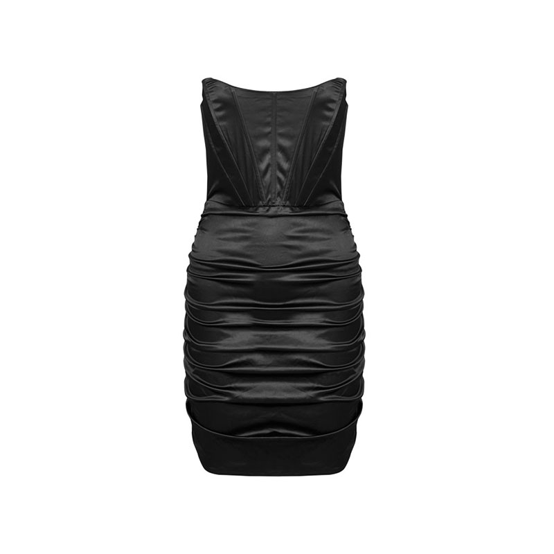 Satin Fabric Woven's Black Corset Evening Dress