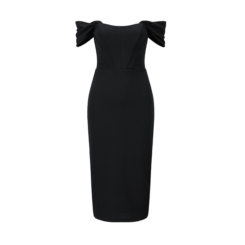 Knit Fabric Woven's Black Off The Shoulder Dress