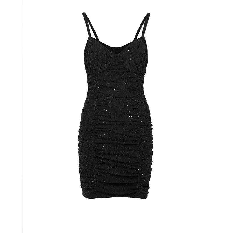 Knit Fabric Woven's Black Ball Corset Dress