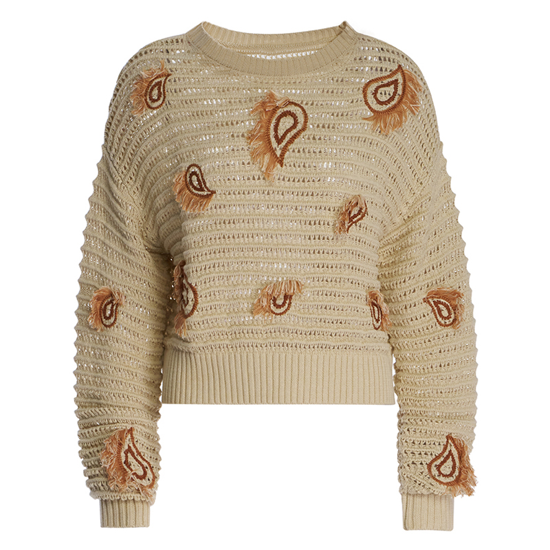 Women's Cashew Flower Embroidered Sweater Loose Lazy Style Pullover Sweater