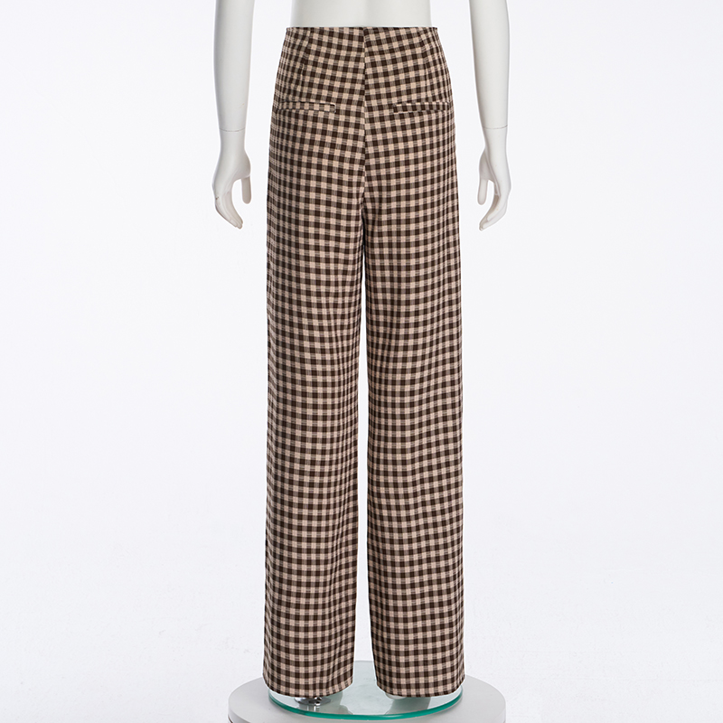 Classic Plaid Simple Casual Wide Leg Women's Trousers