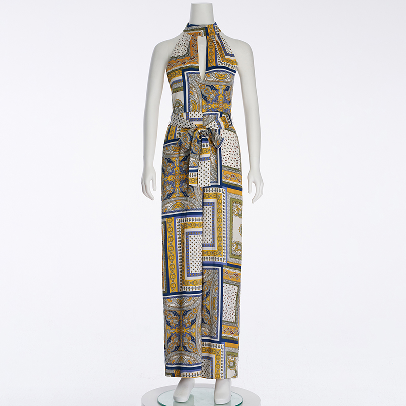 Women's Halterneck Printed Loose Sleeveless Jumpsuit