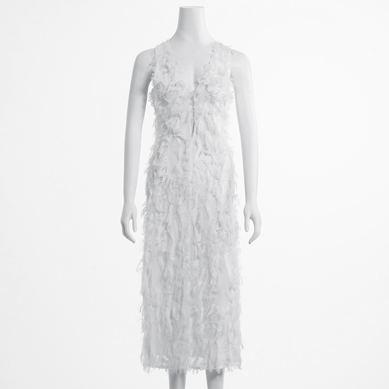 French Resort Style V-neck Tassel Suspender Dress, Simple And Fashionable Sleeveless Vest Dress