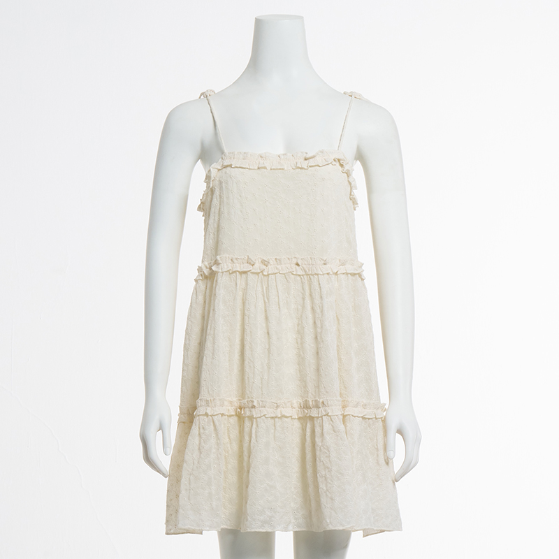 French Resort Style Strappy Bow Strap Off-shoulder Cake Skirt Dress