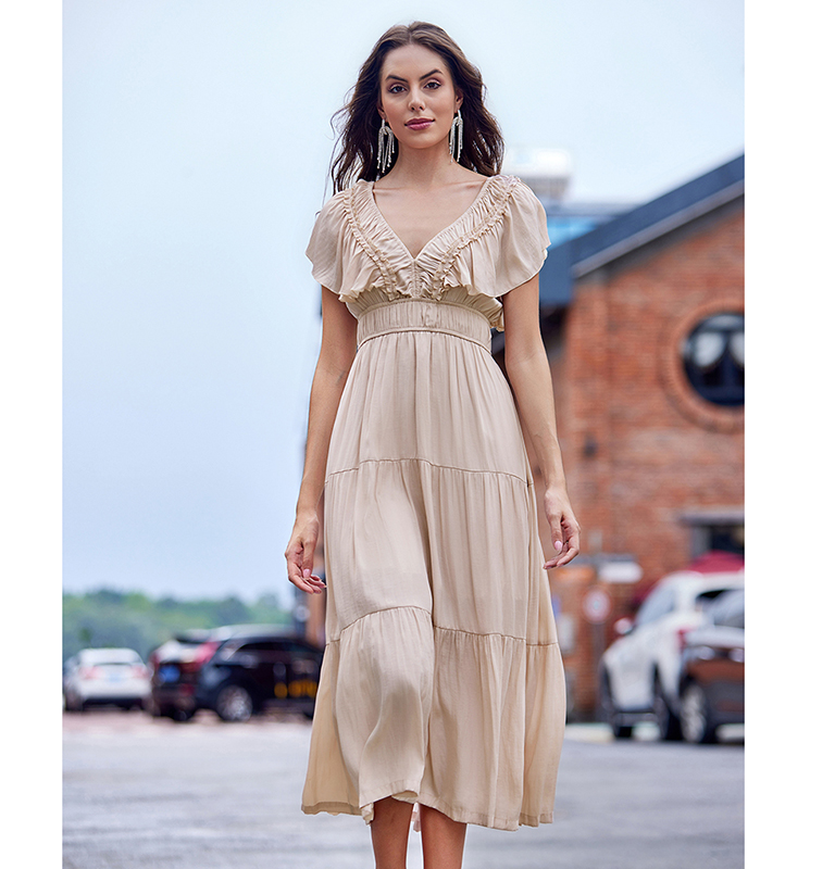 Simple And Versatile Elegant Ruffled Waist A-line Dress For Women