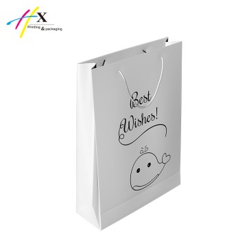 Cute white paper gift bag with black printing  