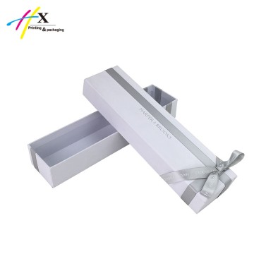long white color rigid paper gift box with grey ribbon decoration