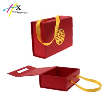 ribbon handle paper magnetic box with stamping logo