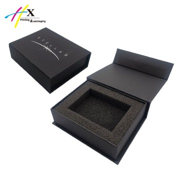 silver logo black paper box with black foam