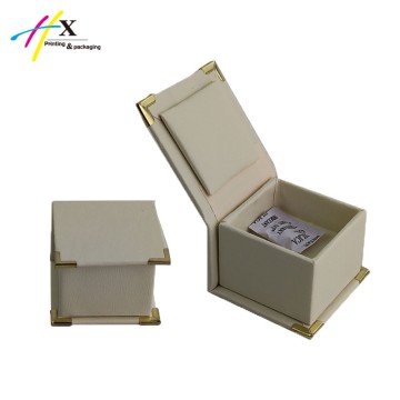 Ring packing box made of cream PU leather both inside and outside