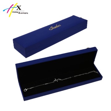 Blue jewelry packing box with brown velvet insert