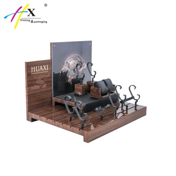 Glossy finishing dark brown watch display set with wood grain