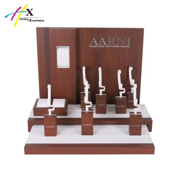 metal logo natural wood brown watch display