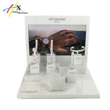 wood white glossy finish watch display stand