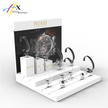 small size acrylic back white glossy finish watch display