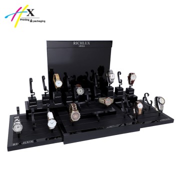 Store window exhibition glossy finish black watch display set