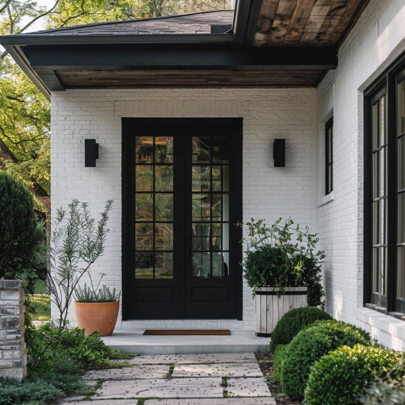 Exterior Aluminum French Doors with Security Grid Design — Black Frame and Tempered Glass for Patio and Main Entrance (DERCHI Brand)