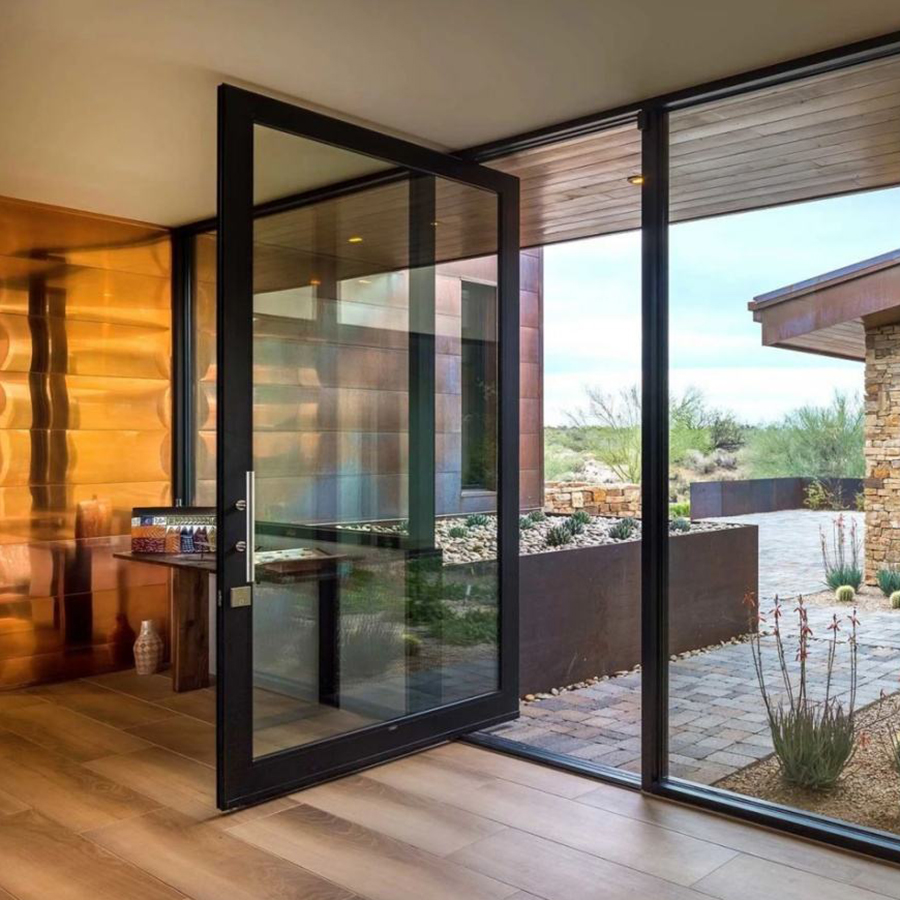 Double Glazed Glass Pivot Entry Door | Big Size Aluminum Front - DERCHI