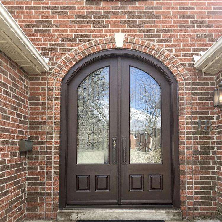 Luxury Wood Front Entry Door | Frosted Glass Mahogany Double Door - DERCHI