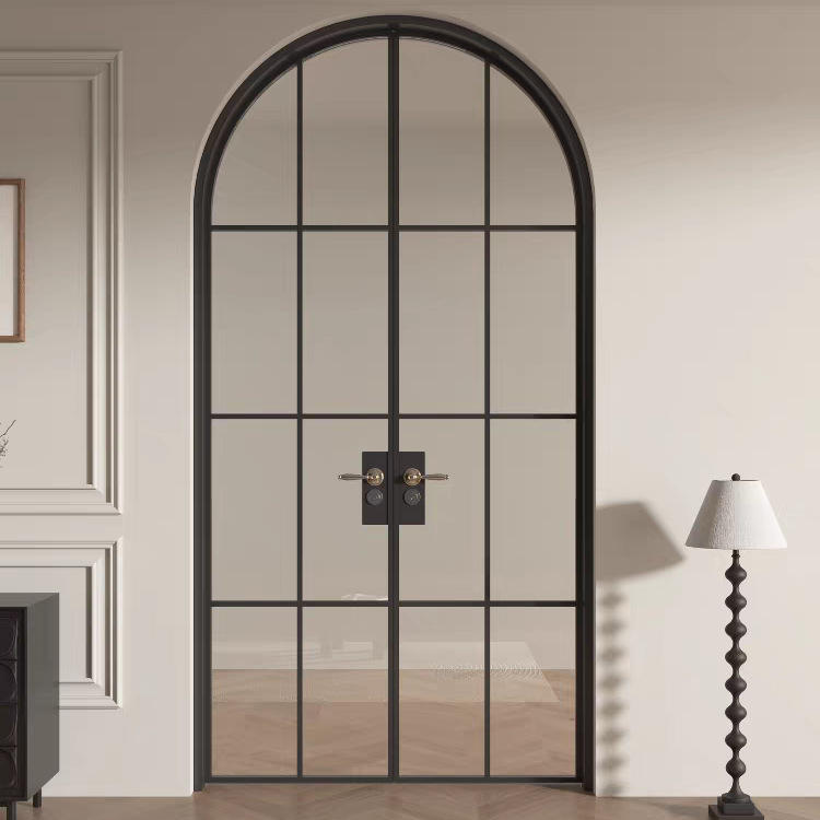 Arched Glass Double Entry Door | Modern Farmhouse Black Security - DERCHI