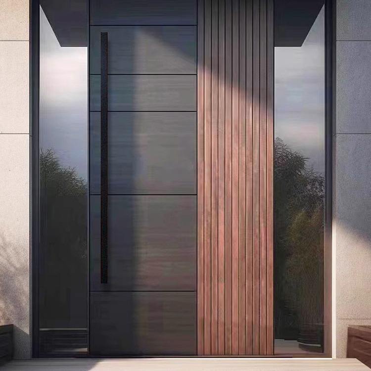 French Wrought Iron Entry Door | Side Glass Villa Pivot Door - DERCHI
