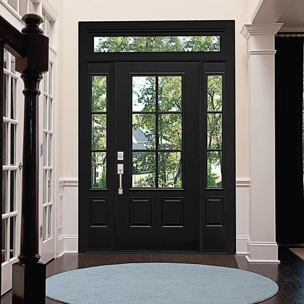 Extra Large Aluminum Entry Door | Solid Wood Glass Sidelight - DERCHI