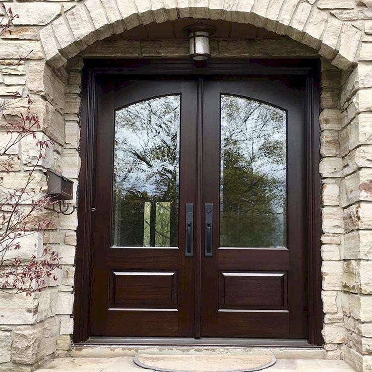 Luxury Wood Front Entry Door | Frosted Glass Mahogany Double Door - DERCHI