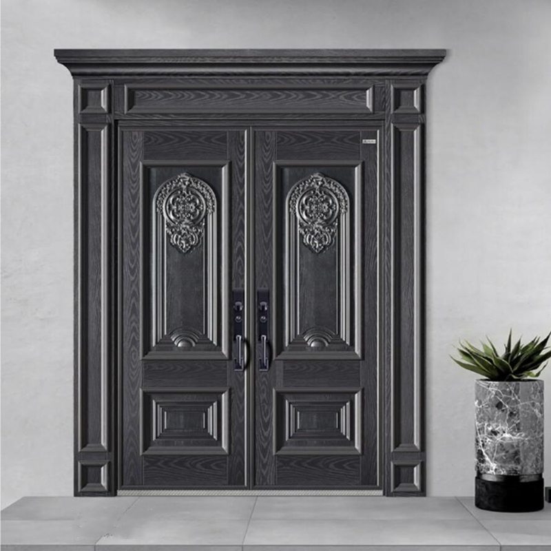 Luxury Villa Entrance Door with Cast Aluminum Surface Steel Structure