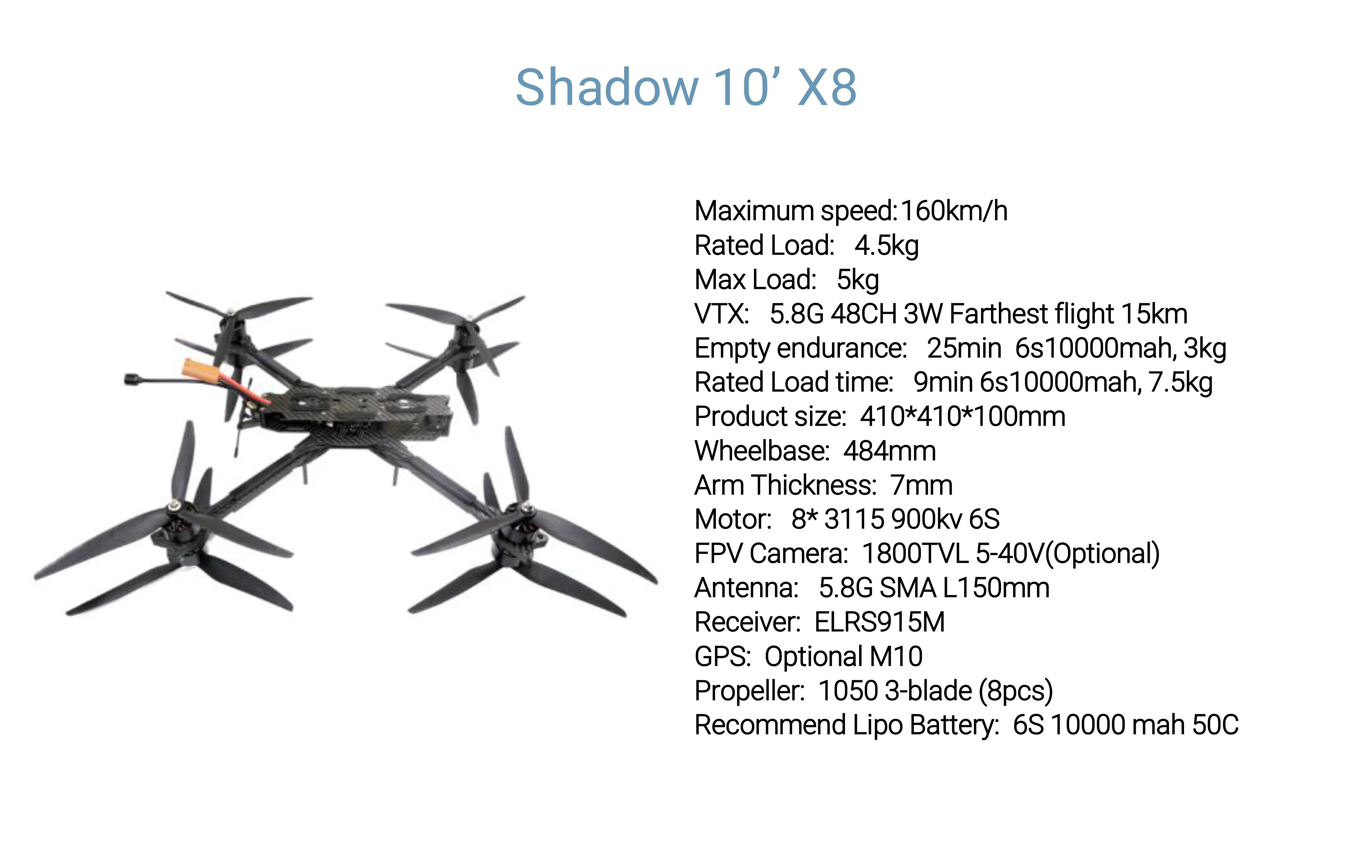 10-inch X8 dual-motor drone with redundant safety features for emergency cargo transport, providing reliable flight even with a single motor failure.