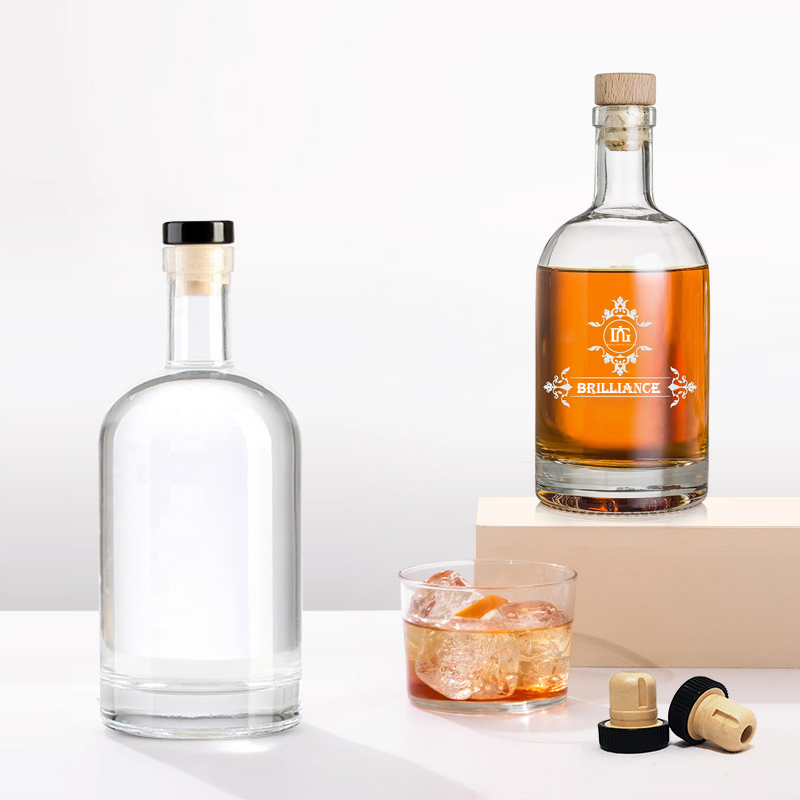 Wholesale glass bottle 700ml 750ml custom empty black glass bottle with plastic lid 500ml bordeaux liquor vodka glass bottle