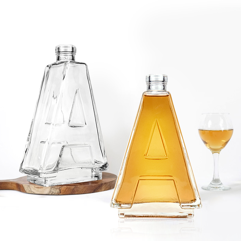 Wholesale high quality liquor bottle 500ml 700ml 750ml letter a shape liquor glass bottle