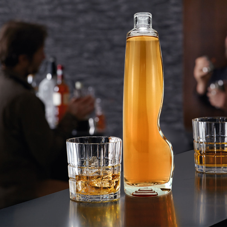 Unique shape glass bottle high quality whisky gin rum vodka 375ml 500ml 700ml 750ml glass wine bottle with cork