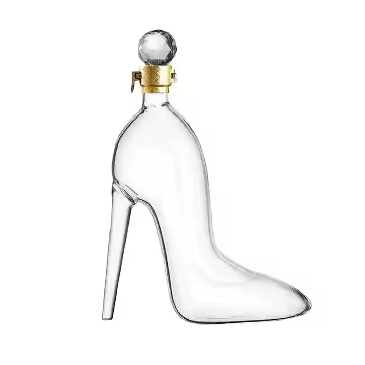 350ml 750 ml High Heel Shoe Shape Glass Wine Bottle 12oz Borosilicate High  shoe glass bottle for whiskey with cork