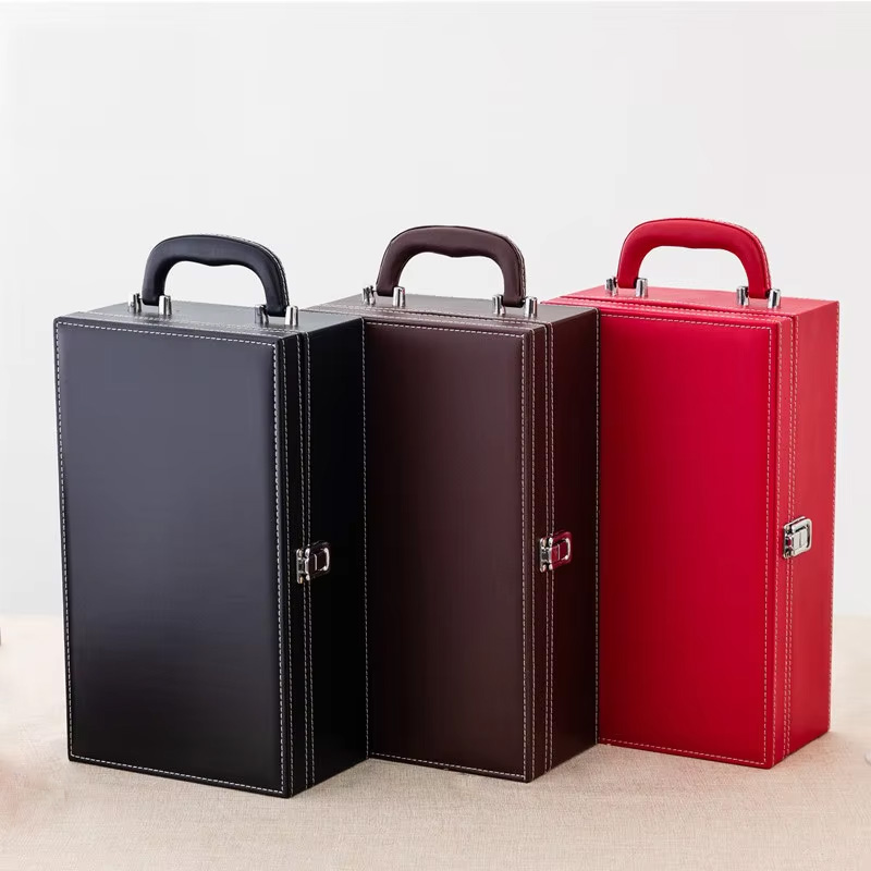 customize PU leather premium gift wine box packaging box luxury wine box with bar tools