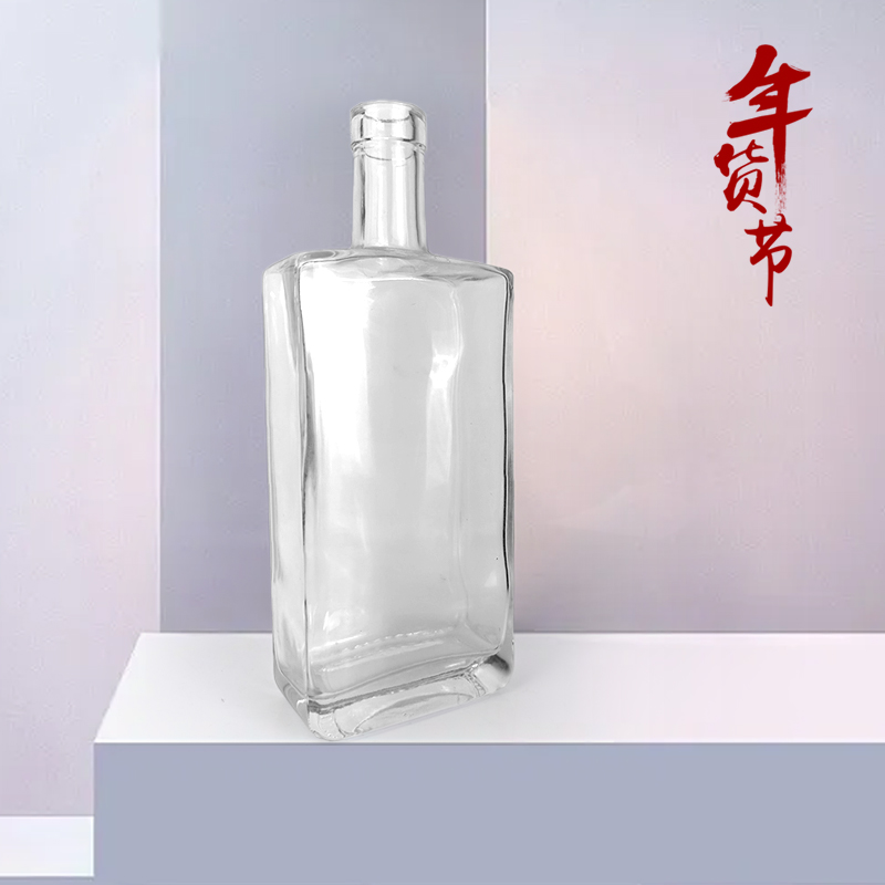 transparent glass bottle 100m l200m l500ml 700ml square flat vodka whiskey brandy rum premium spirits empty bottle