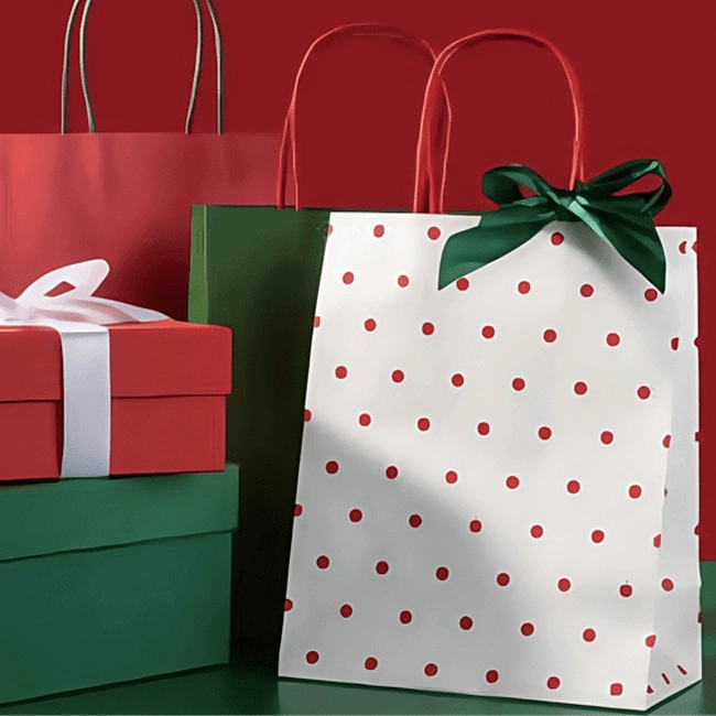 Grandi sacchetti di rigalu di Natale, cuncepite u vostru imballaggio di rigalu unicu. Cuncepimentu gratuitu. Campioni gratuiti.