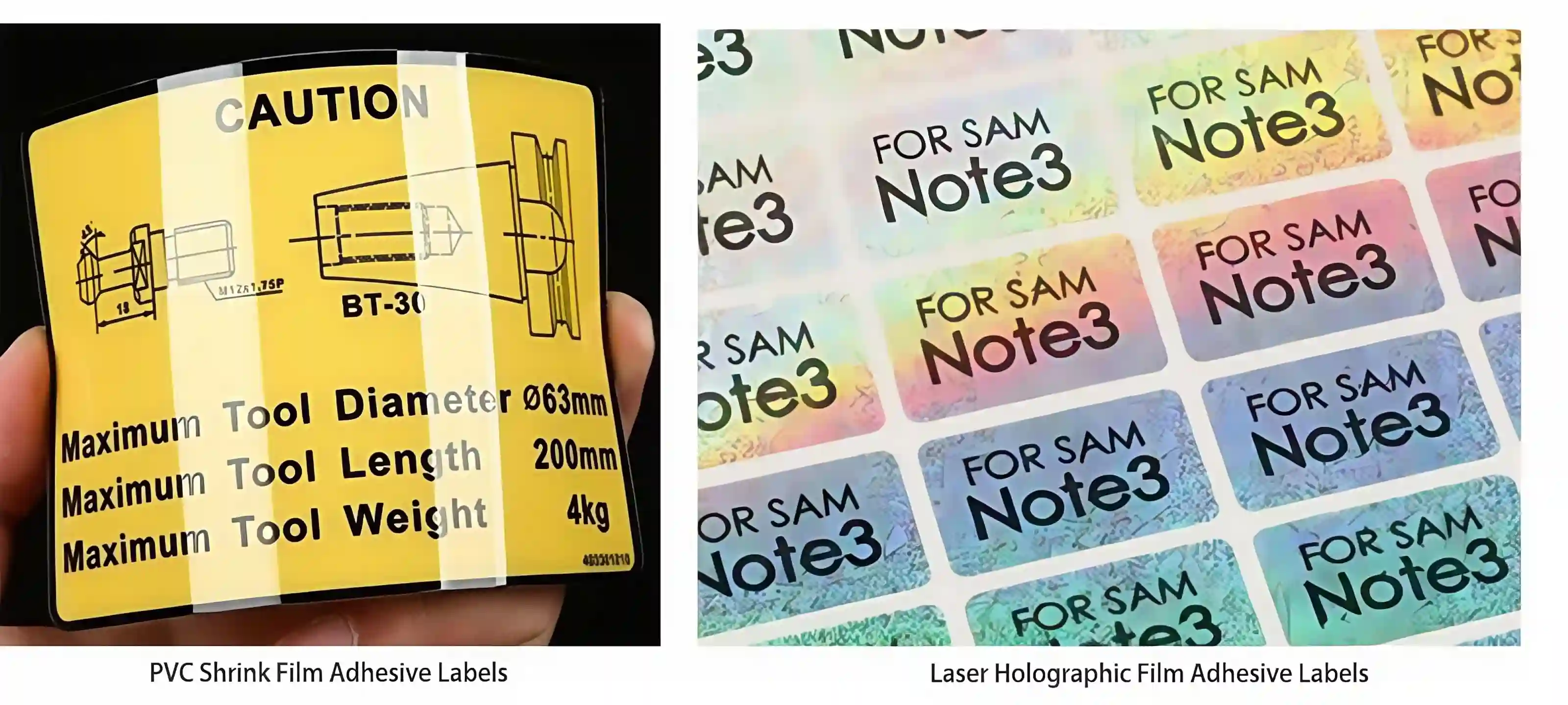 Etiquetas adesivas de filme holográfico de PVC termoencolhível e laser