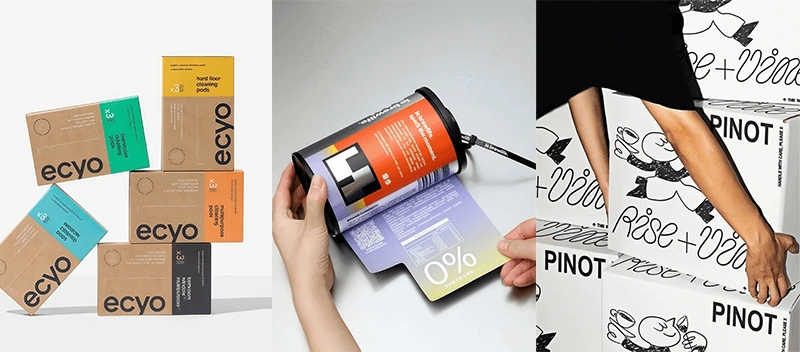 Embalaje retro y embalaje con ilustraciones dibujadas a mano.