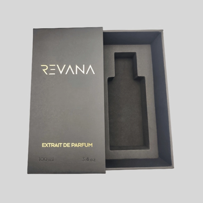 Scatola à cassetti persunalizata in kraft è neru, chì combina un design elegante è materiali ecologichi per un imballaggio di prudutti premium.