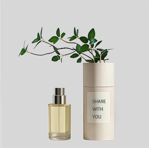 Renewable perfume cylinder tubes, eco-friendly packaging solutions for luxury fragrances.