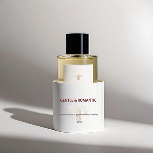 Perfume cylinder tubes with perfume bottle, stylish and secure packaging for luxury fragrances.