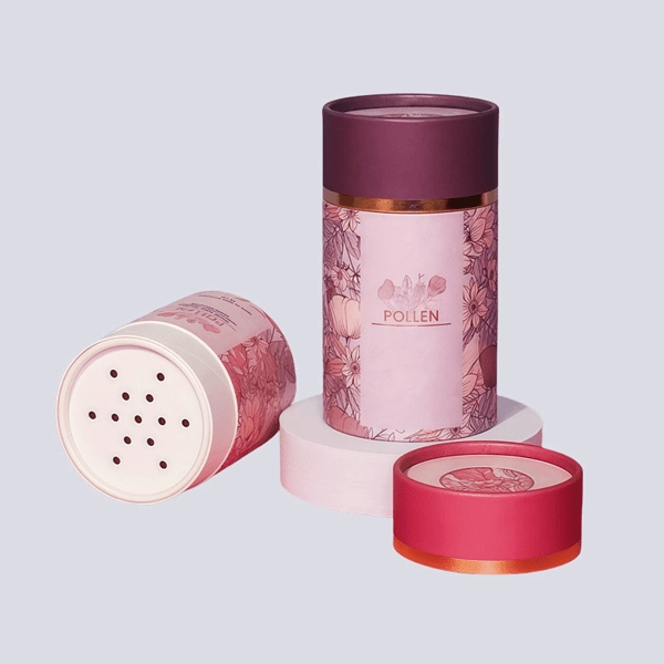 Eco-friendly food-grade sea salt packaging in durable cardboard tubes.