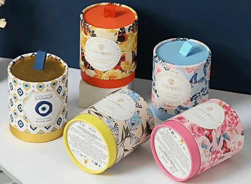 Paper tubes displayed in various sizes and designs.