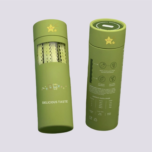 Customizable eco paper tube pasta packaging.