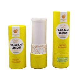 Eco-friendly deodorant stick and lip balm packaging.