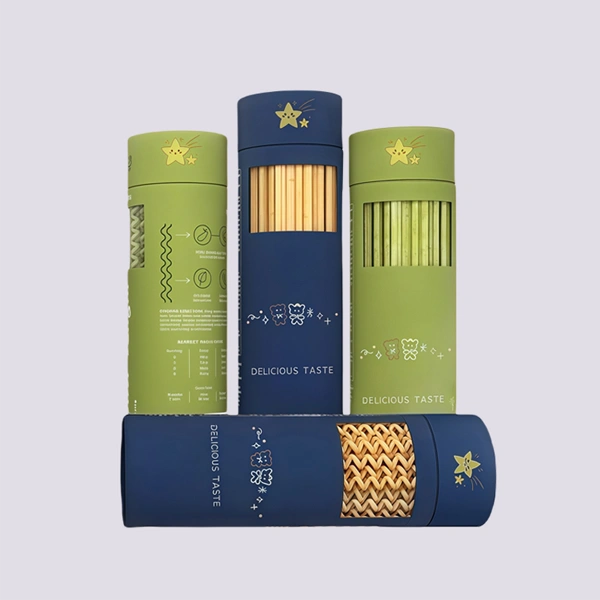 Eco-friendly paper tube pasta packaging.