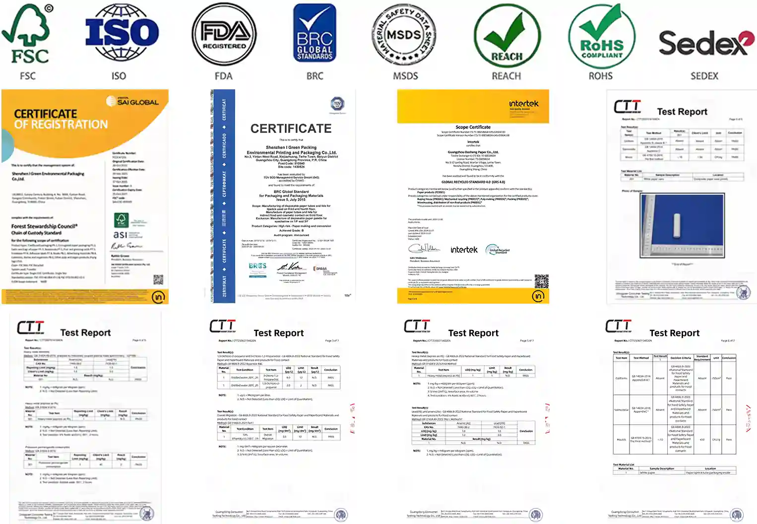 I GREEN certifications and test reports.