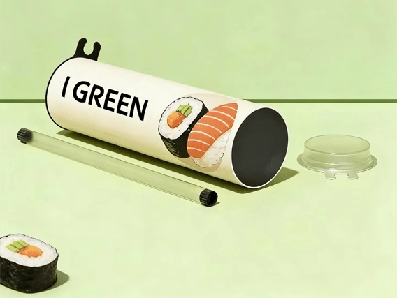 Biodegradable sushi push-up roll tube, a sustainable and eco-friendly packaging solution for sushi businesses.