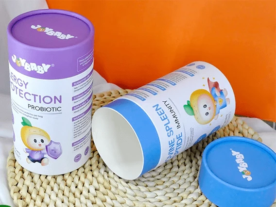 Custom paper tubes for probiotic packaging, eco-friendly and sustainable.