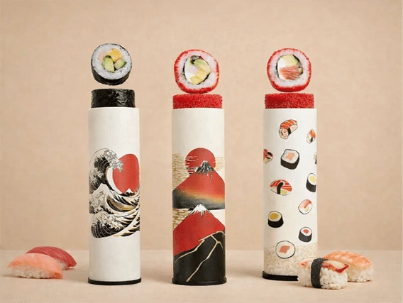 Premium-quality customized sushi tube, offering durable and eco-friendly packaging solutions for sushi delivery and takeout.